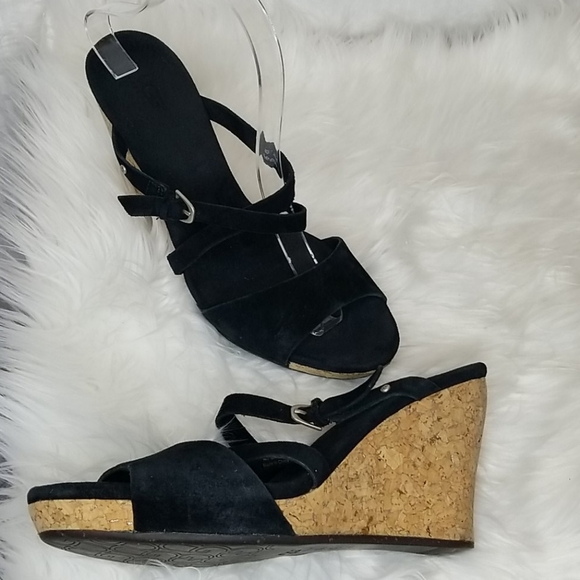 Ladies UGG Jullita suede cork wedges great cond - Picture 1 of 6